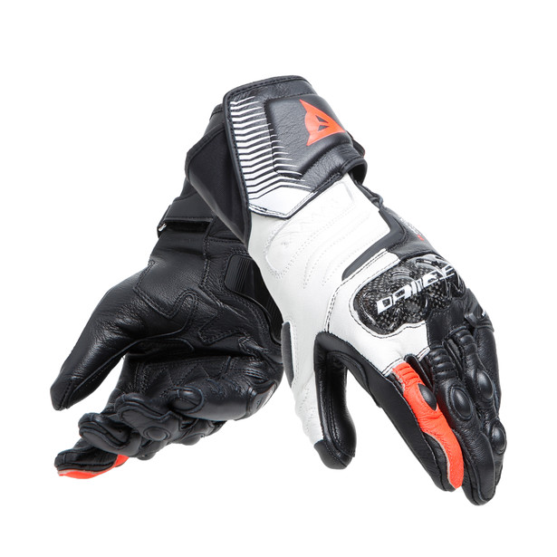 carbon-4-guanti-moto-lunghi-in-pelle-donna-black-white-fluo-red image number 4