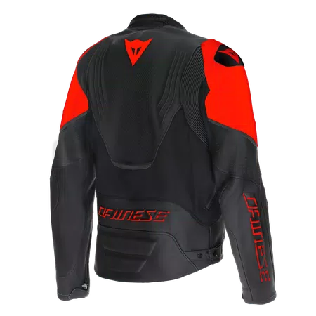 RACING 5 - MEN PERFORATED LEATHER MOTORCYCLE JACKET - BLACK/BLACK/RED-FLUO - 2