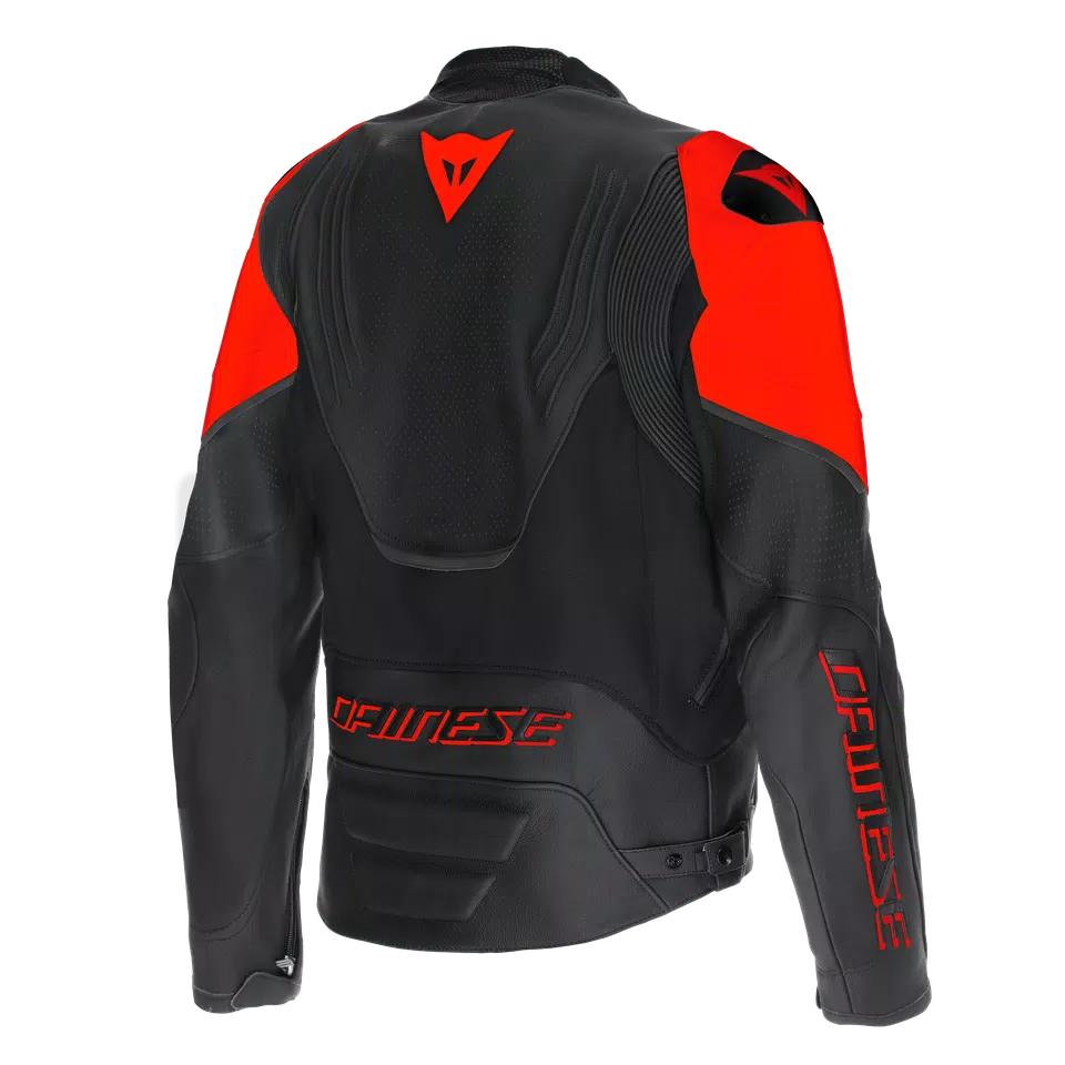 RACING 5 - BLOUSON MOTO EN CUIR PERFORÉ HOMME - BLACK/BLACK/RED-FLUO - 2