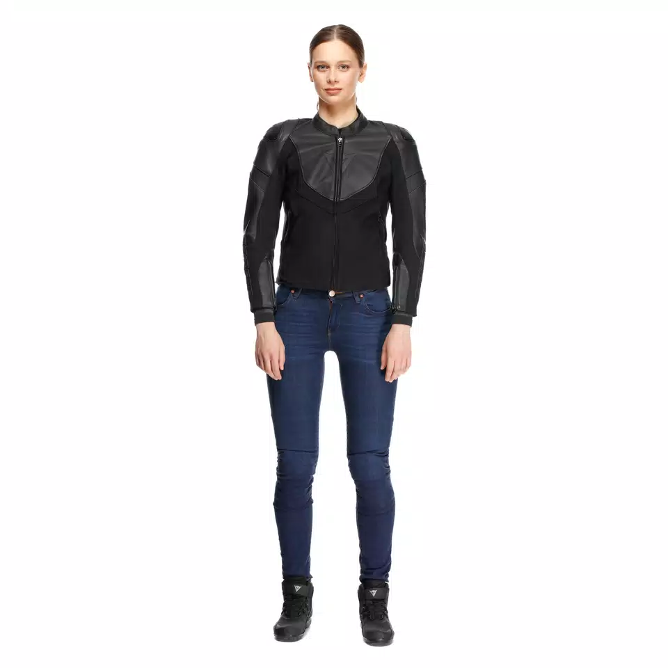 IPERATTIVA - WOMEN'S LEATHER-TEXTILE MOTORCYCLE JACKET - BLACK/BLACK - 3
