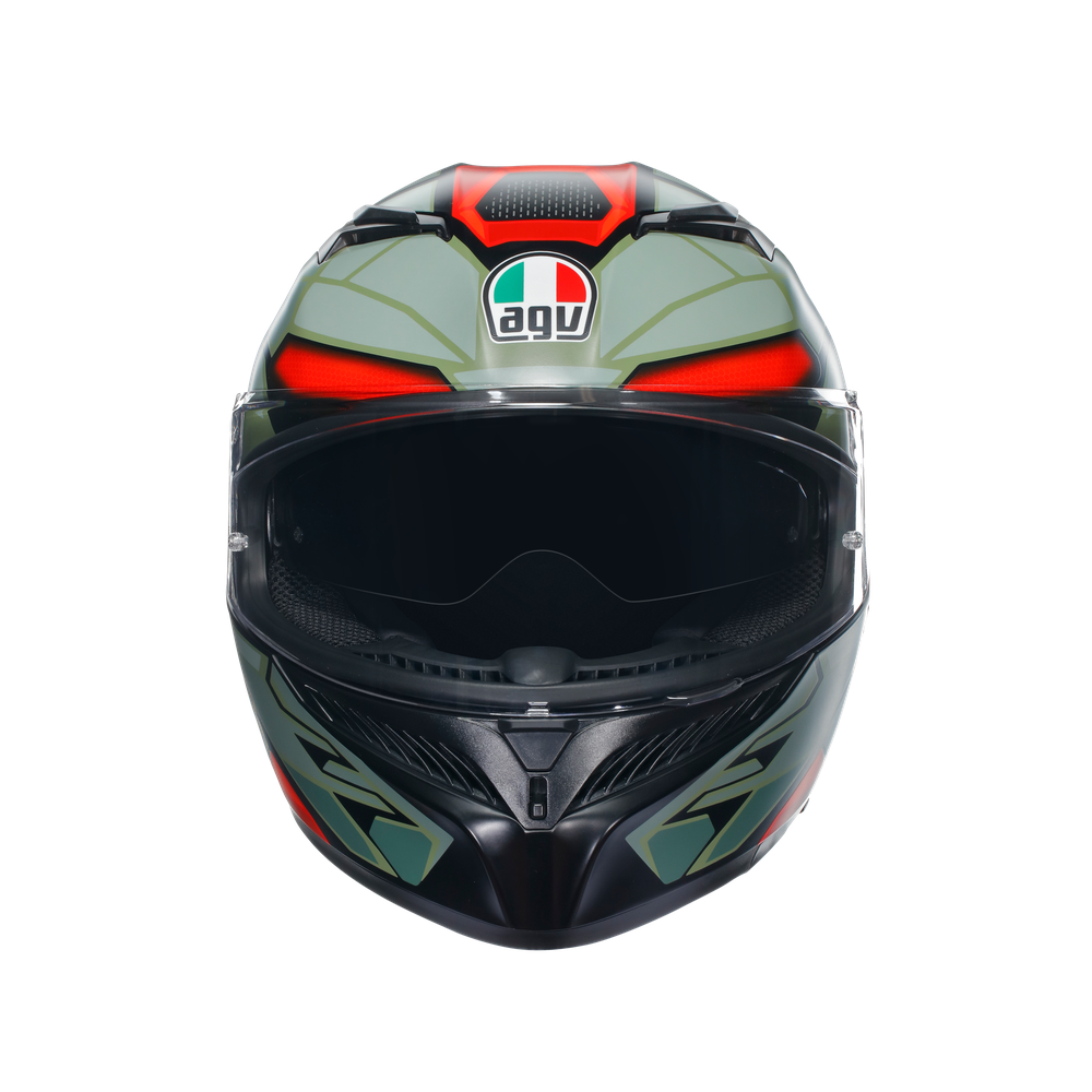 k3-decept-matt-black-green-red-casco-moto-integrale-e2206 image number 1