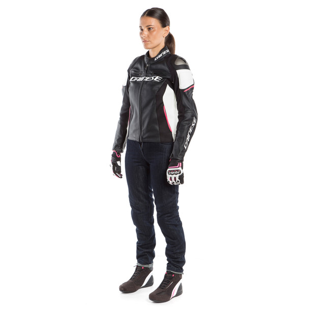 racing-3-lady-leather-jacket-black-white-fuchsia image number 3