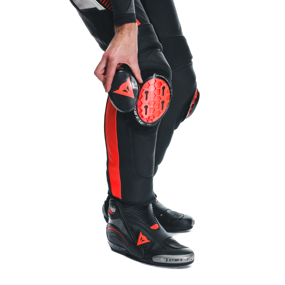 super-speed-men-leather-motorcycle-pants-black-white-red-fluo image number 10