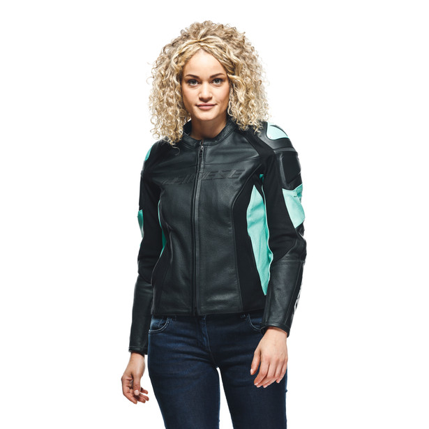 racing-4-giacca-moto-in-pelle-perforata-donna-black-acqua-green image number 7