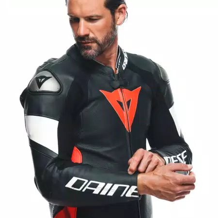 TOSA 1 PCS LEATHER SUIT PERF - BLACK/FLUO-RED/WHITE - 5