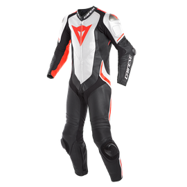 LAGUNA SECA 4 1PC PERF. LEATHER SUIT BLACK/WHITE/FLUO-RED- One Piece Suits