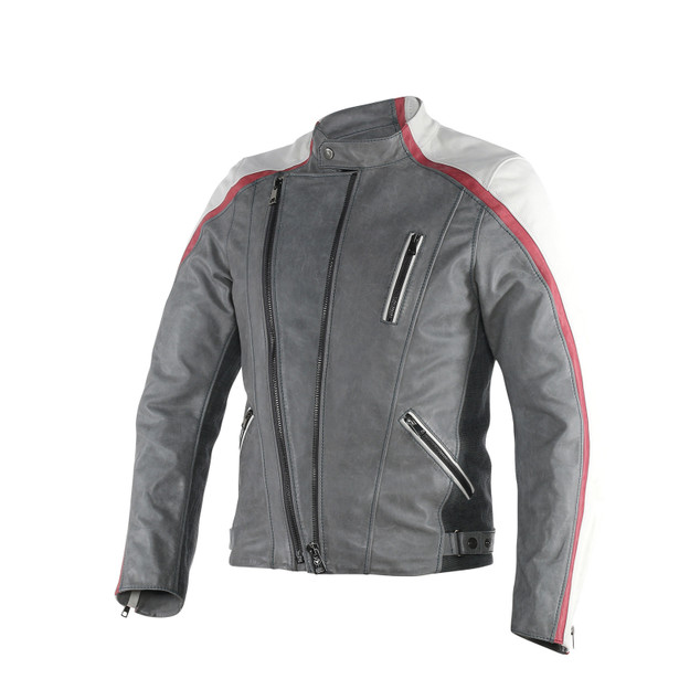 MING LEATHER JACKET QUING-GRAY/WHITE/CINO-BURGUNDY- Blousons