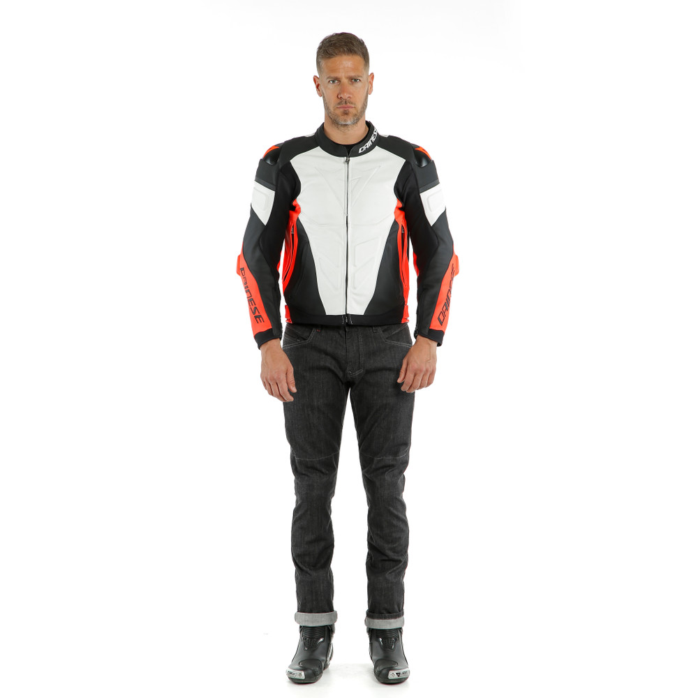 super-race-leather-jacket-white-fluo-red-black-matt image number 8