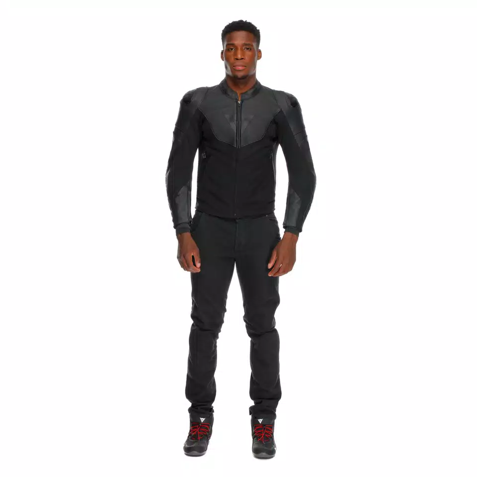 IPERATTIVA - MEN LEATHER-TEXTILE MOTORCYCLE JACKET - BLACK/BLACK - 3