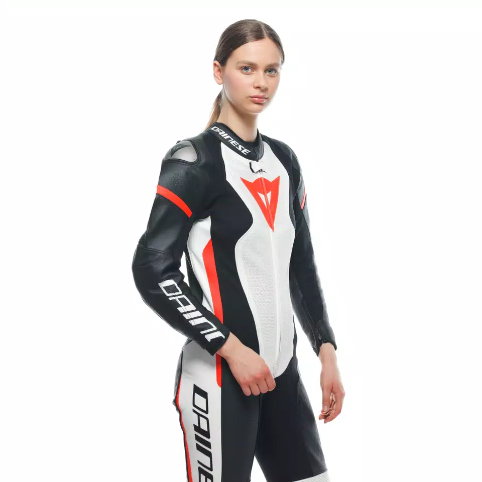 GROBNIK - WOMEN'S 1-PIECE MOTORCYCLE PERFORATED LEATHER SUIT - BLACK/WHITE/FLUO-RED - 8