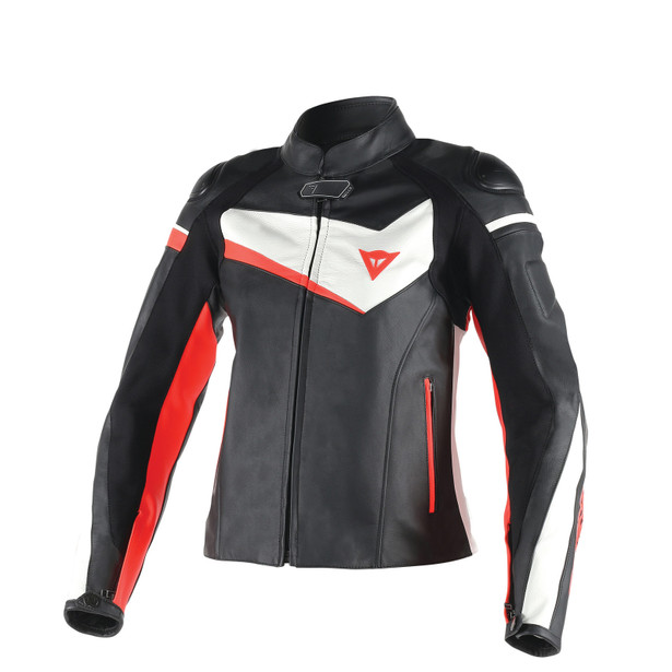 veloster-lady-leather-jacket-black-white-fluo-red image number 0