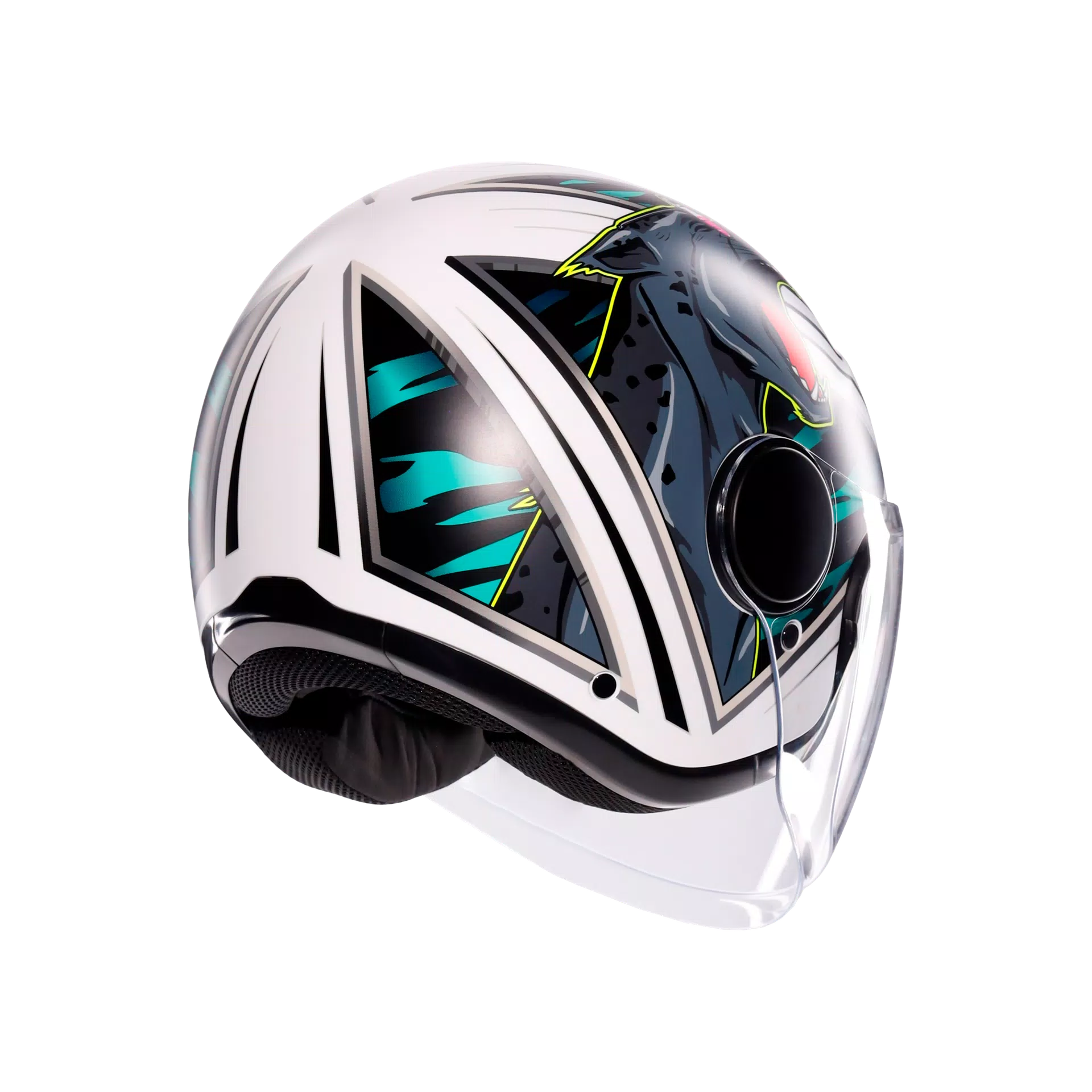 ETERES GHEPARD MATT WHITE/BLACK/GREEN - CASQUE MOTO JET E2206