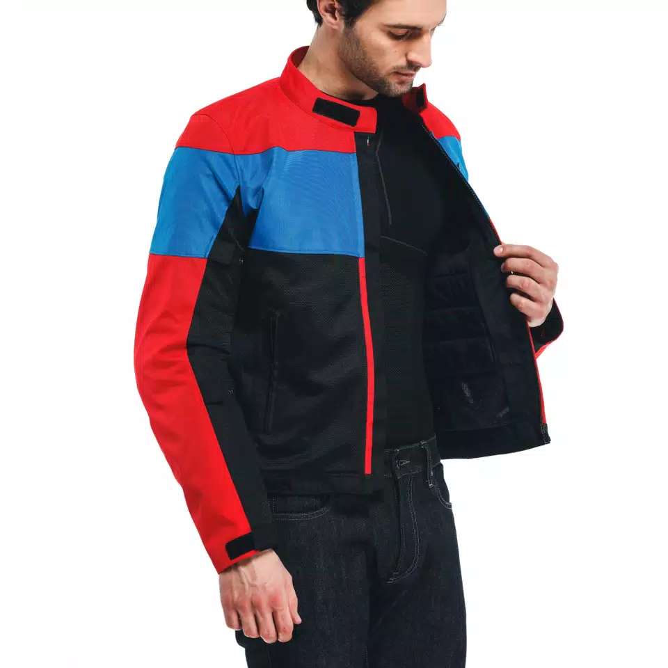 ELETTRICA AIR TEX - MEN'S MOTORCYCLE JACKET IN FABRIC - BLACK/LAVA-RED/LIGHT-BLUE - 9