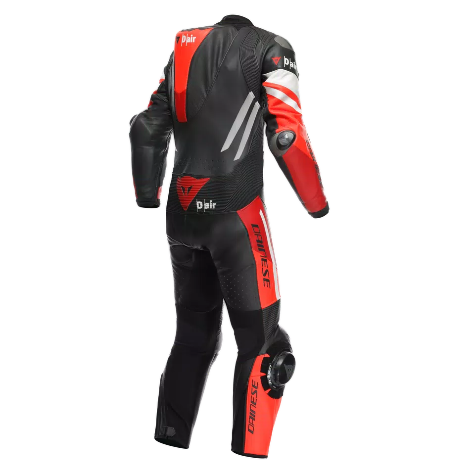 MISANO 3 D-AIR&reg; - MEN'S 1-PIECE MOTORCYCLE PERFORATED LEATHER SUIT WITH AIRBAG - BLACK/RED/RED-FLUO - 2