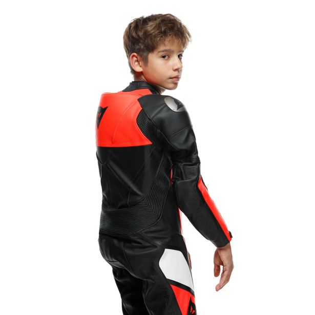 gen-z-junior-leather-1pc-suit-perf-black-fluo-red-black image number 4
