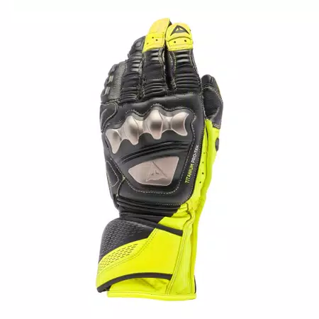 FULL METAL 7 - MEN'S MOTORCYCLE RACING LEATHER GLOVES - BLACK/YELLOW-FLUO - 1