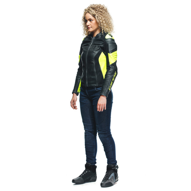 racing-4-giacca-moto-in-pelle-donna-black-fluo-yellow image number 3