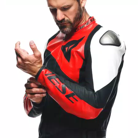 SPORTIVA - MEN'S MOTORCYCLE LEATHER JACKET - BLACK-MATT/LAVA-RED/WHITE - 5