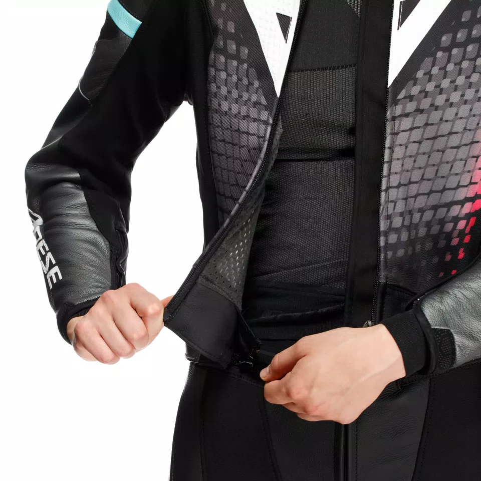 FULMINEA - WOMEN'S TWO-PIECE LEATHER SUIT - BLACK/ANTHRACITE/WHITE - 16