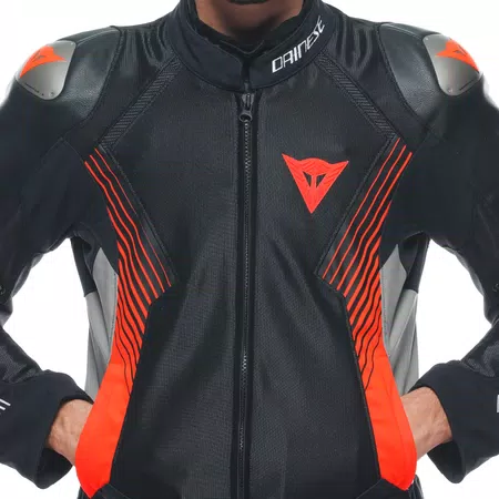 SUPER RIDER 2 ABSOLUTESHELL&trade; - MEN'S WATERPROOF MOTORCYCLE JACKET - BLACK/DARK-GULL-GRAY/FLUO-RED - 7