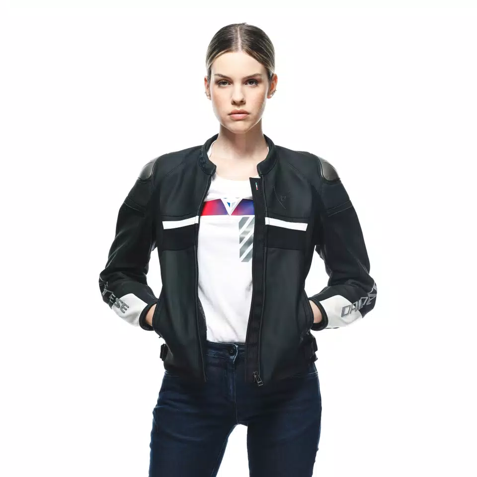 RAPIDA - WOMEN'S MOTORCYCLE LEATHER JACKET - BLACK-MATT/BLACK-MATT/WHITE - 9