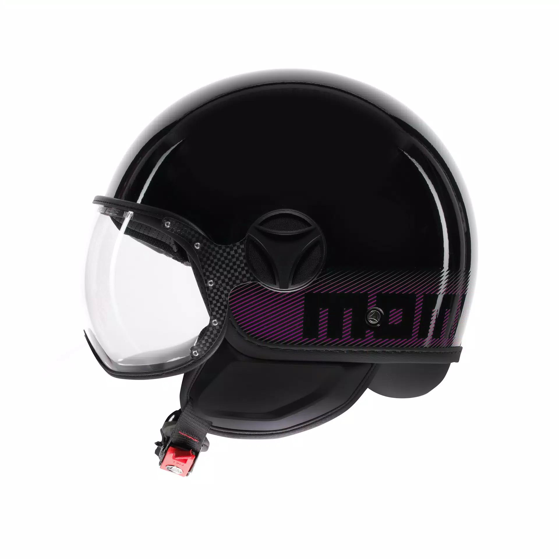 MOMODESIGN FGTR CLASSIC STRIPES BLACK / FUCSIA - JET HELMET WITH VISOR E2206