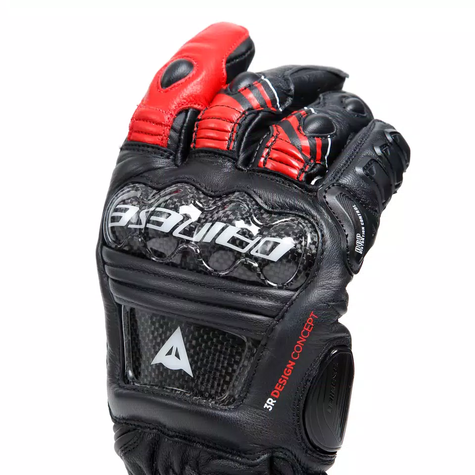 DRUID 4 - MEN'S MOTORCYCLE LEATHER GLOVES - BLACK/RED-LAVA/WHITE - 7