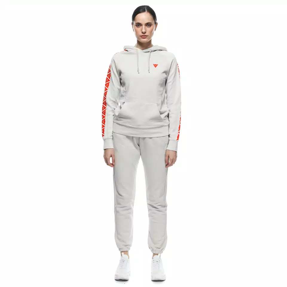 DAINESE HOODIE STRIPES LADY - LIGHT-GRAY/FLUO-RED - 3