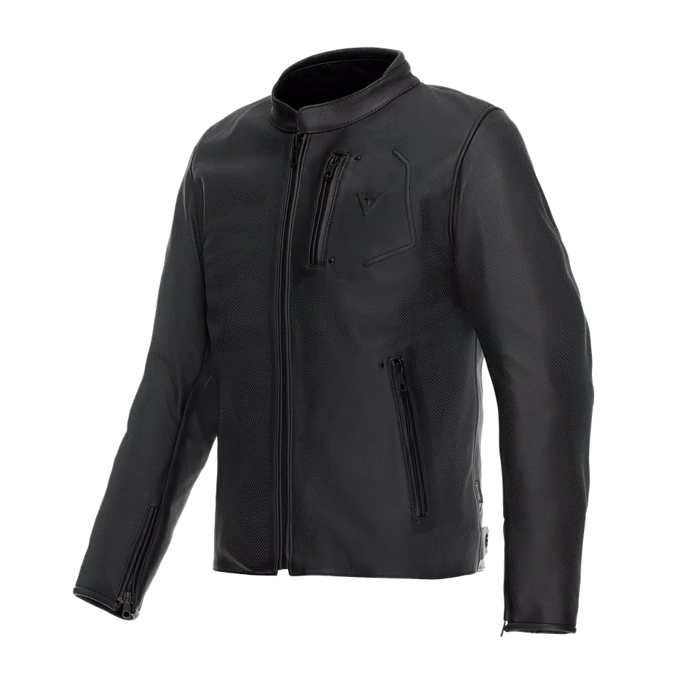 FULCRO QDF - MEN PERFORATED LEATHER MOTORCYCLE JACKET - BLACK - 1