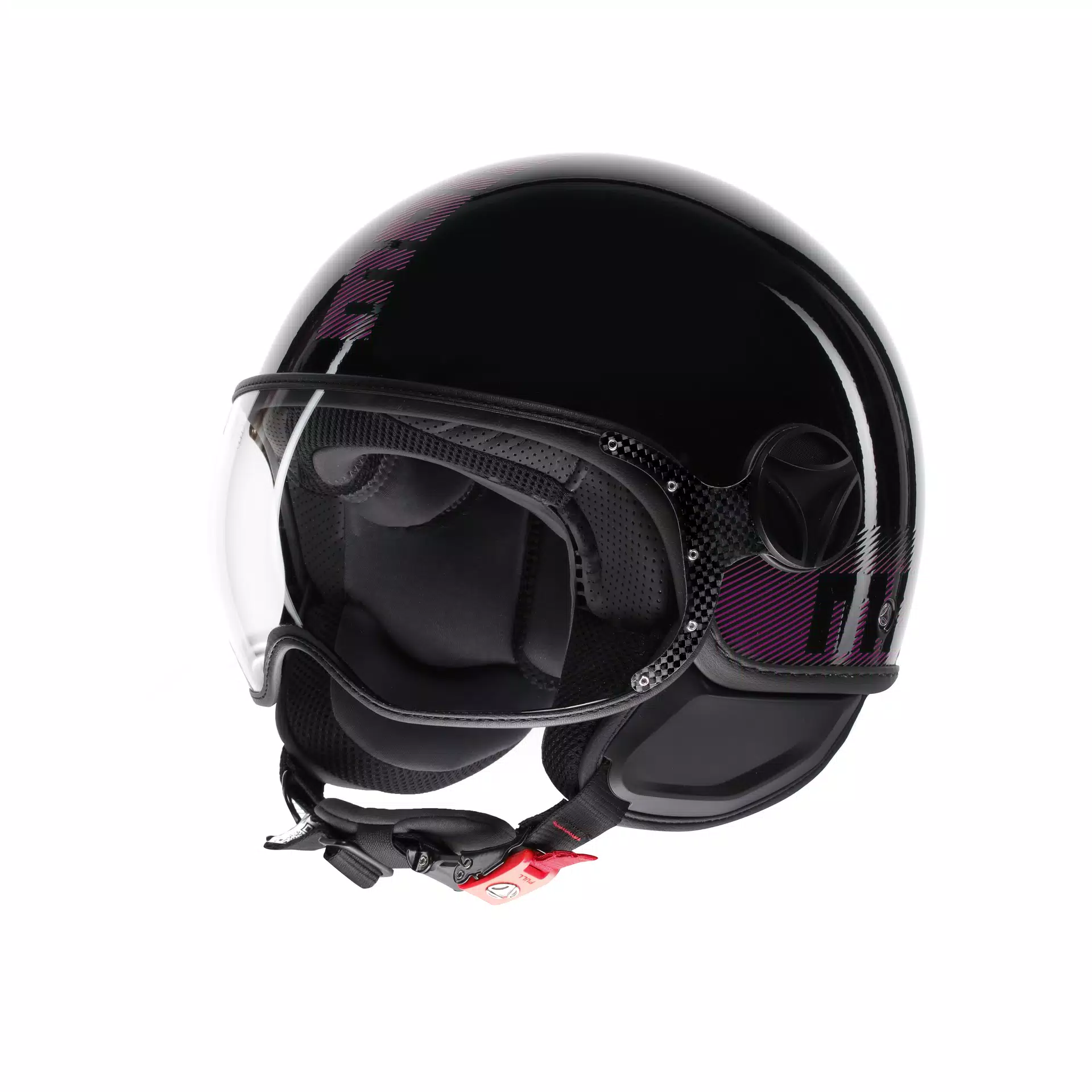MOMODESIGN FGTR CLASSIC STRIPES BLACK / FUCSIA - JET HELMET WITH VISOR E2206