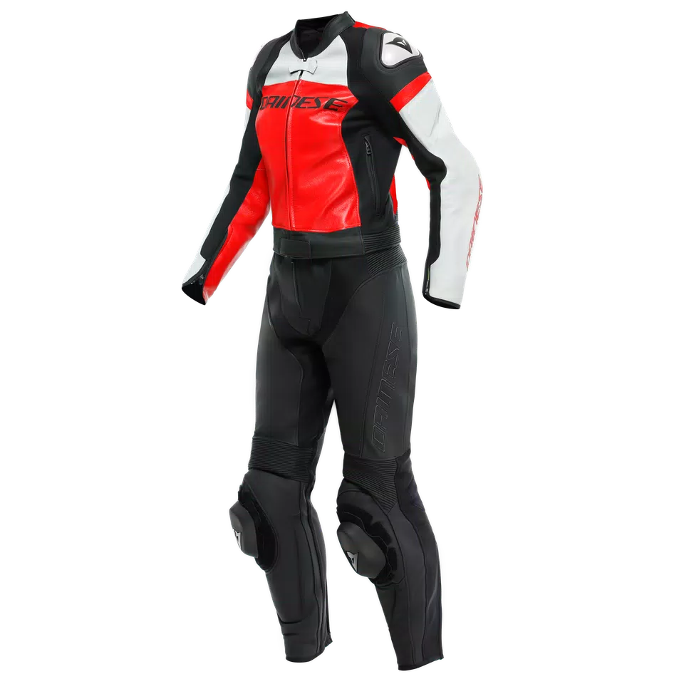 MIRAGE - TUTA MOTO DIVISIBILE CONFORMATA IN PELLE DONNA - BLACK/LAVA-RED/WHITE - 1