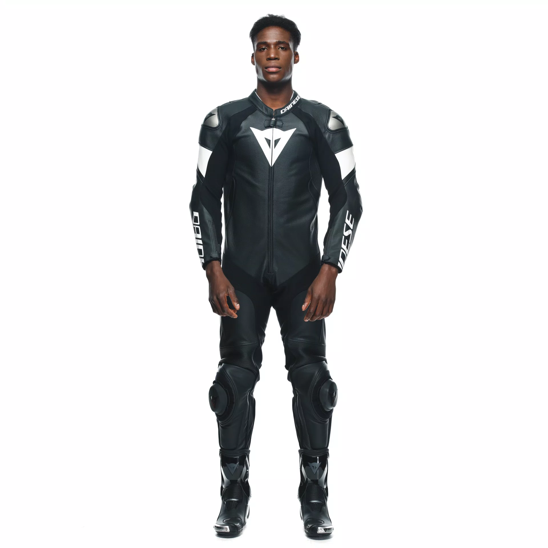TOSA MEN S 1 PIECE MOTORCYCLE PERFORATED LEATHER SUIT BLACK BLACK WHITE Dainese