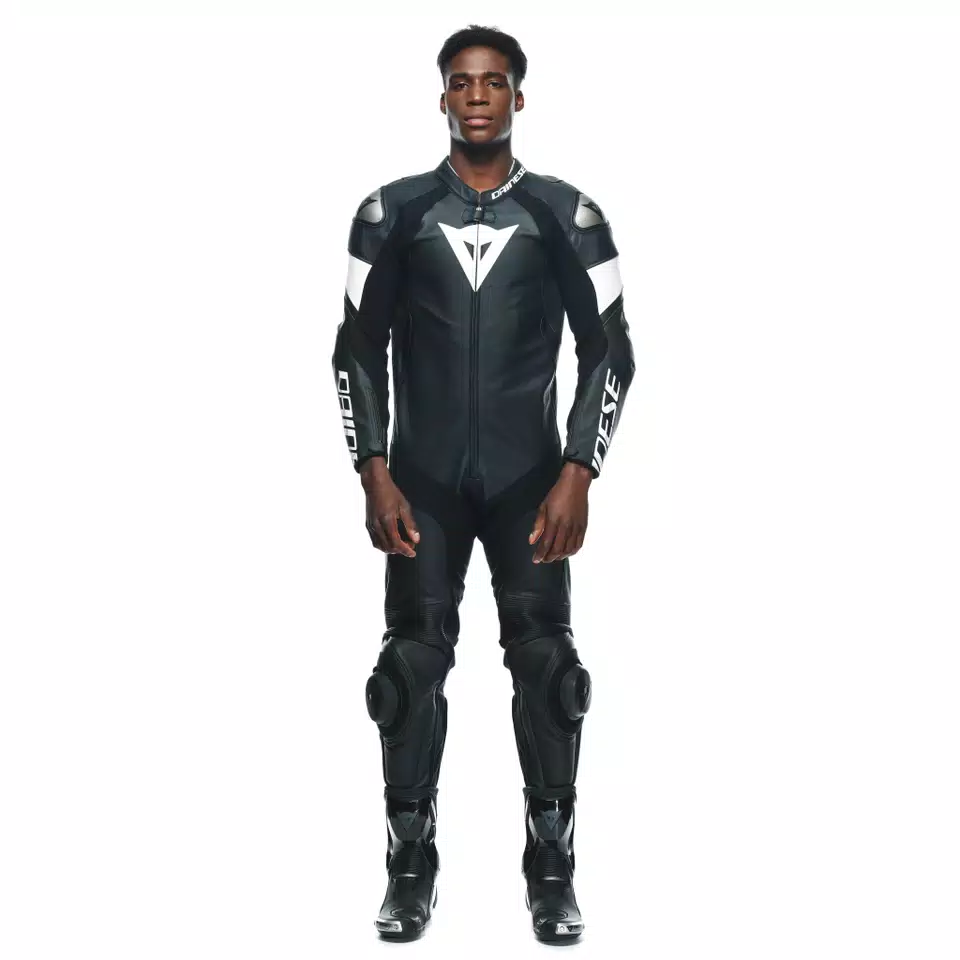 TOSA - MEN'S 1-PIECE MOTORCYCLE PERFORATED LEATHER SUIT - BLACK/BLACK/WHITE - 3