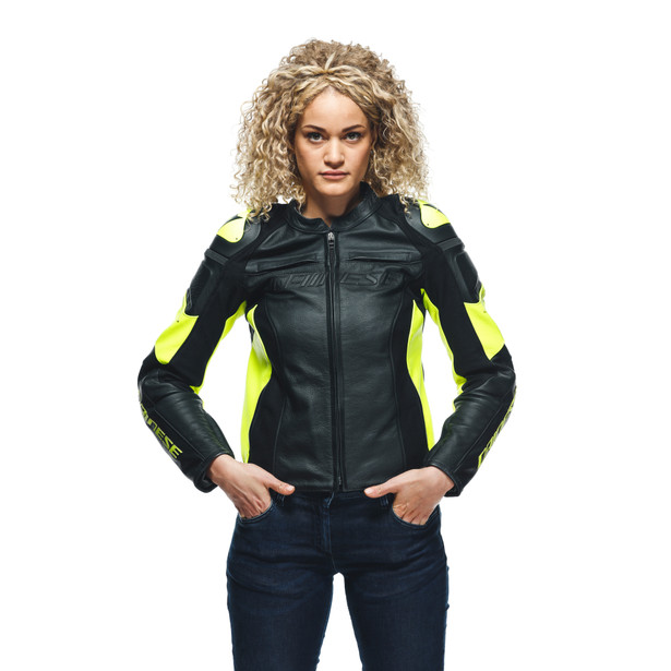 racing-4-giacca-moto-in-pelle-donna-black-fluo-yellow image number 4