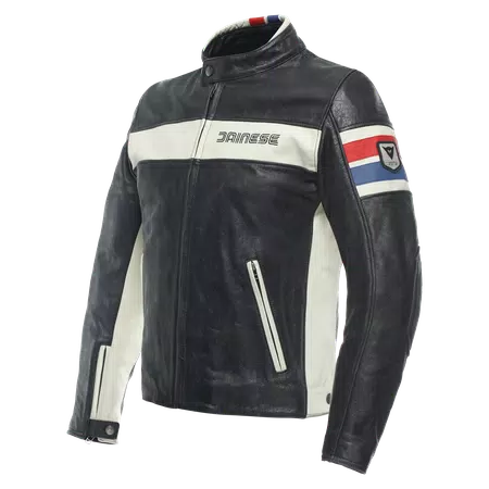 HF D1 - MEN'S MOTORCYCLE LEATHER JACKET - BLACK/RED/BLUE - 1
