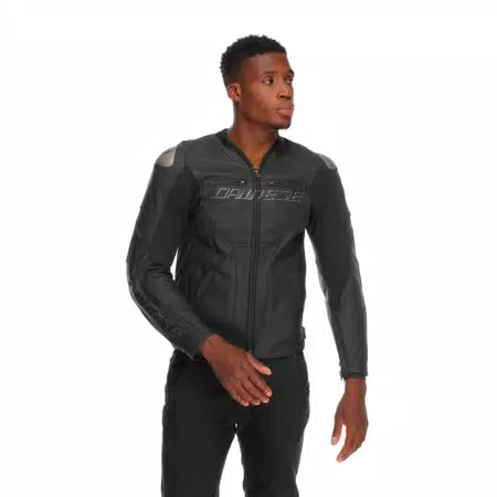 RACING 5 - MEN LEATHER MOTORCYCLE JACKET - BLACK/BLACK/BLACK - 3