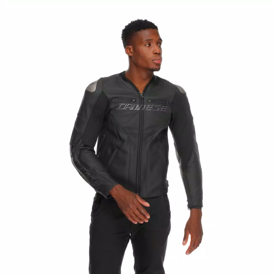RACING 5 - MEN LEATHER MOTORCYCLE JACKET - BLACK/BLACK/BLACK - 3