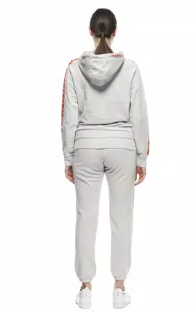 DAINESE STRIPES - WOMEN'S HOODIE - LIGHT-GRAY/FLUO-RED - 5