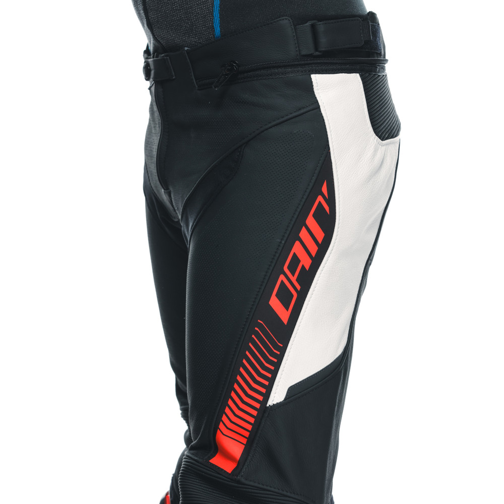 super-speed-men-leather-motorcycle-pants-black-white-red-fluo image number 7