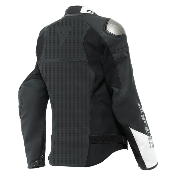 rapida-giacca-moto-in-pelle-perforata-donna-black-matt-black-matt-white image number 1