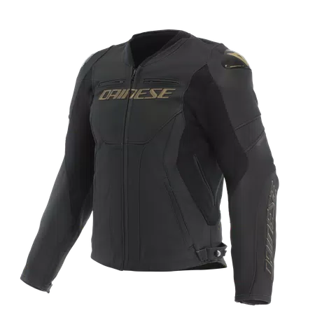 RACING 5 - MEN LEATHER MOTORCYCLE JACKET - BLACK/GOLD - 1