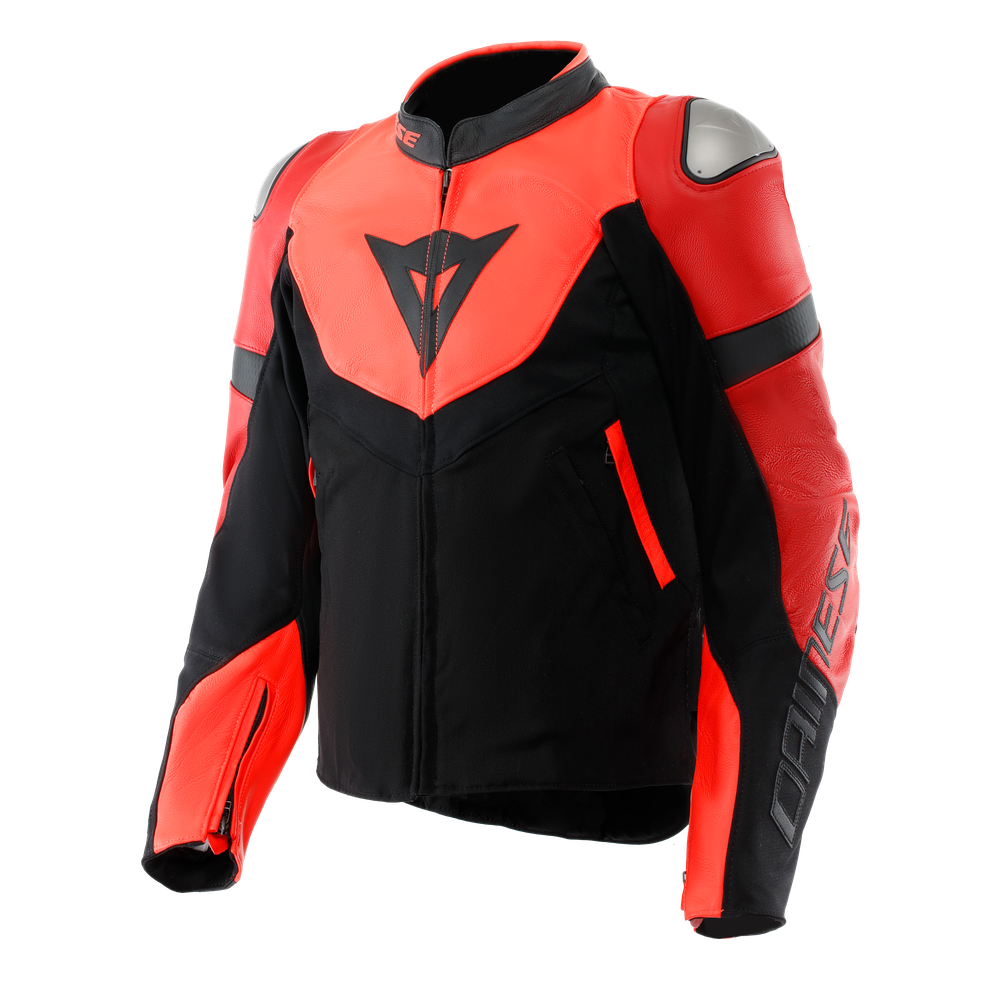 iperattiva-blouson-moto-en-cuir-et-tissu-pour-homme-red-fluo-black image number 0