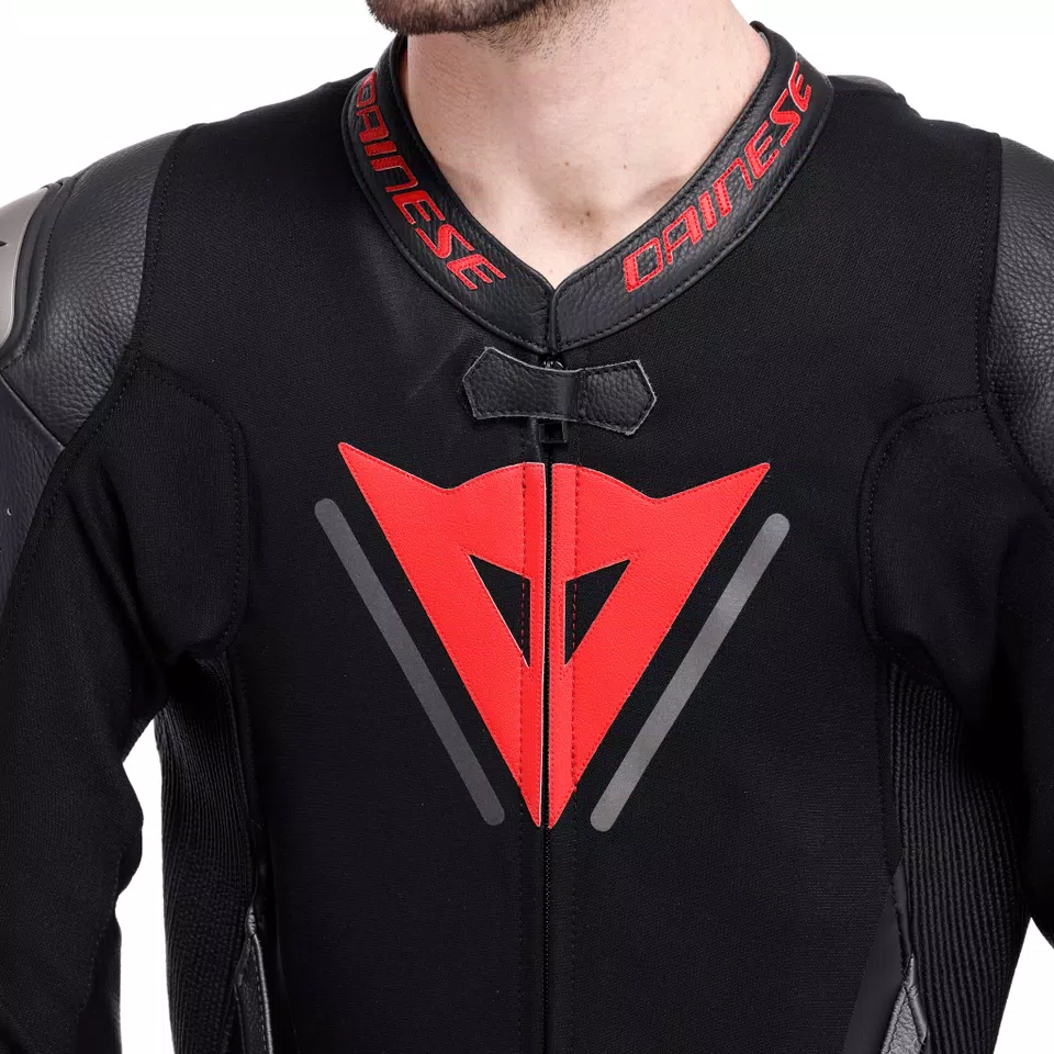 DEMON SPRINT - MONO DE MOTO DE UNA PIEZA EN PIEL PERFORADA HOMBRE - BLACK/BLACK/RED-LAVA - 6