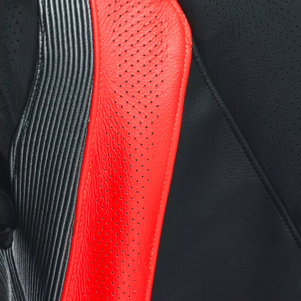AUDAX D-ZIP 1PC PERF. LEATHER SUIT - BLACK/RED-FLUO/ANTHRACITE - 15