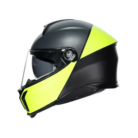 TOURMODULAR BALANCE MATT BLACK/YEL FL/GREY - MOTORBIKE FLIP UP HELMET E2206 -  - 4