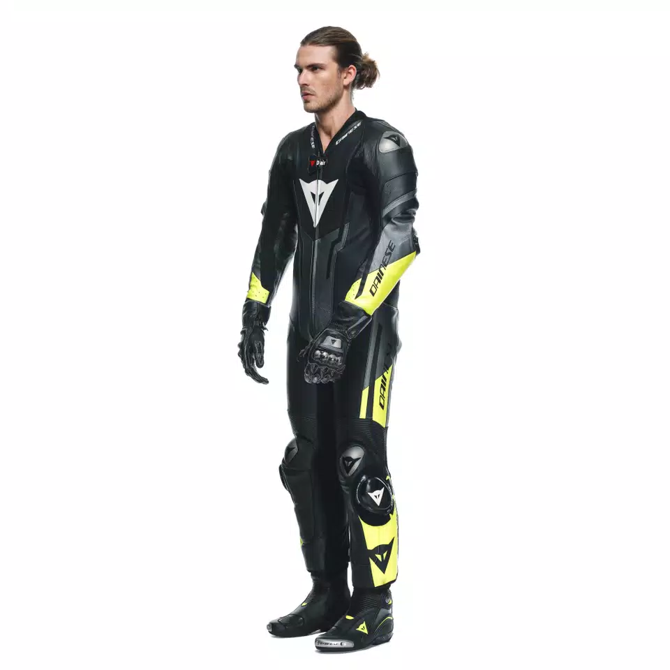 MISANO 3 D-AIR® - MEN'S 1-PIECE MOTORCYCLE PERFORATED LEATHER SUIT WITH AIRBAG - BLACK/ANTHRACITE/FLUO-YELLOW - 4