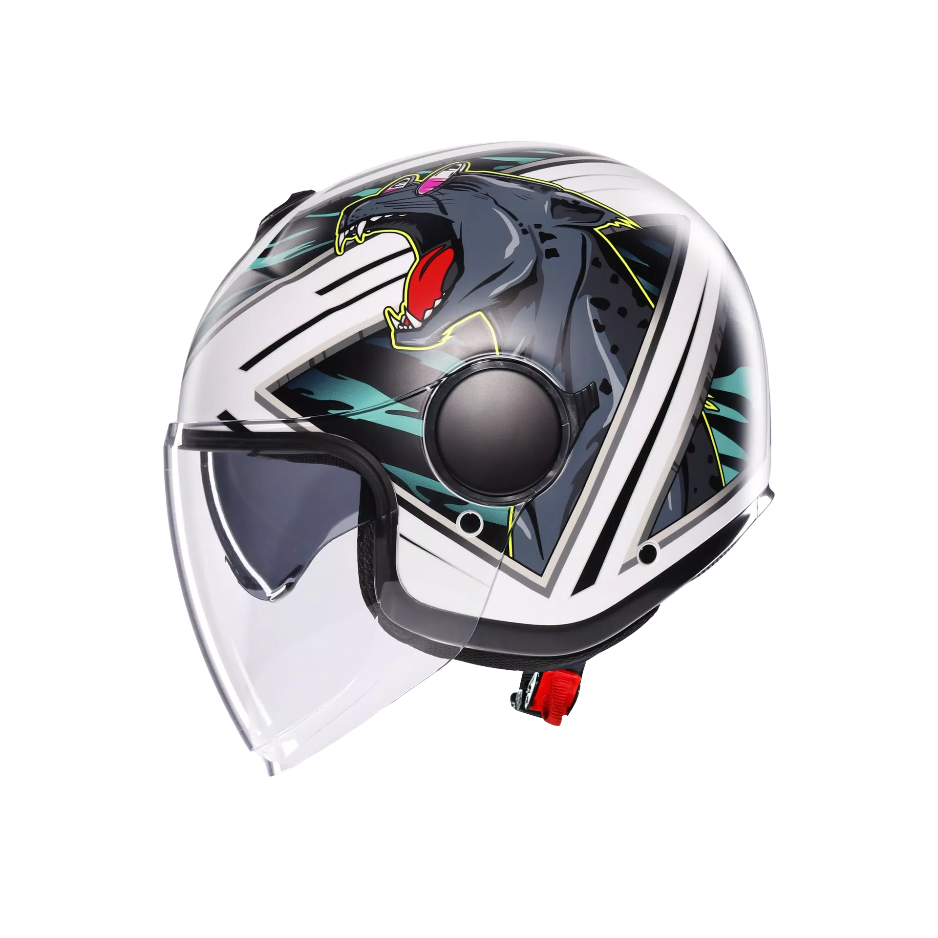 ETERES GHEPARD MATT WHITE/BLACK/GREEN - CASQUE MOTO JET E2206