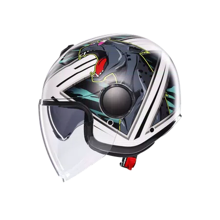 ETERES GHEPARD MATT WHITE/BLACK/GREEN - MOTORBIKE OPEN FACE HELMET E2206 -  - 4