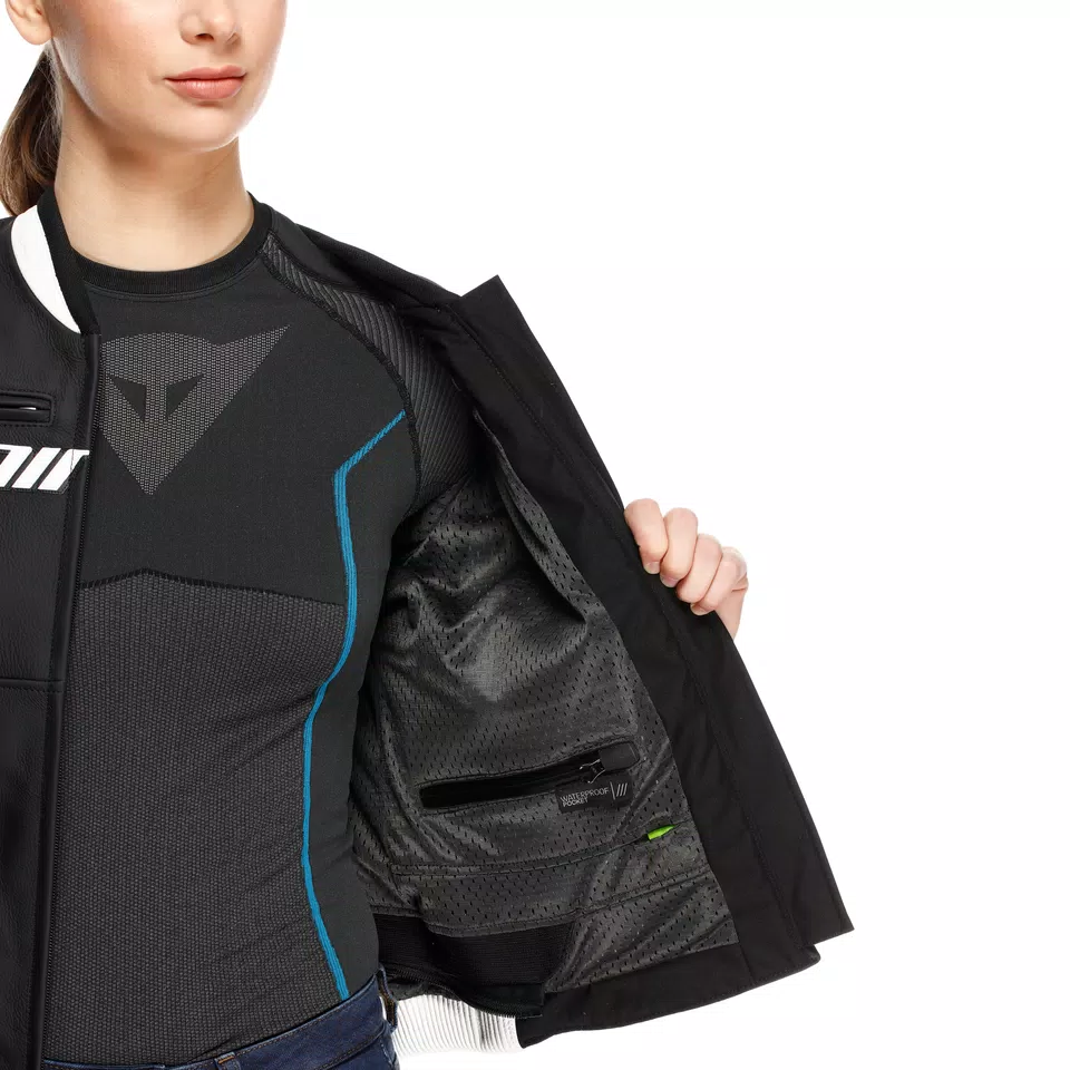 RACING 5 - WOMEN'S LEATHER MOTORCYCLE JACKET - BLACK/WHITE - 16