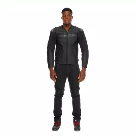 RACING 5 - MEN LEATHER MOTORCYCLE JACKET - BLACK/BLACK/BLACK - 1